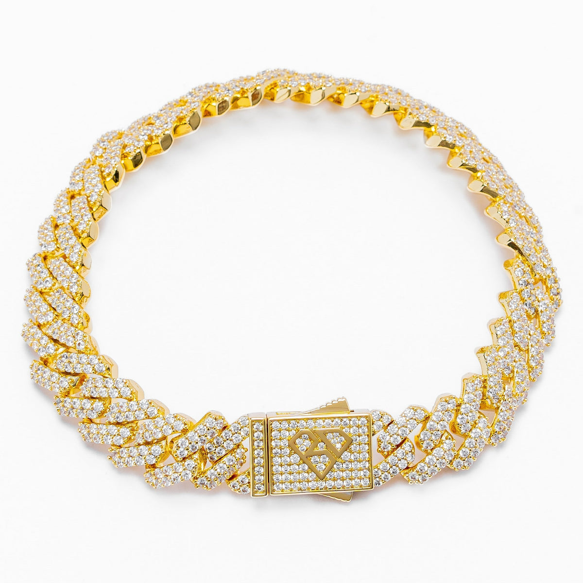 Big Daddy 12MM full iced out Cuban gold bracelet with CZ accents and box clasp