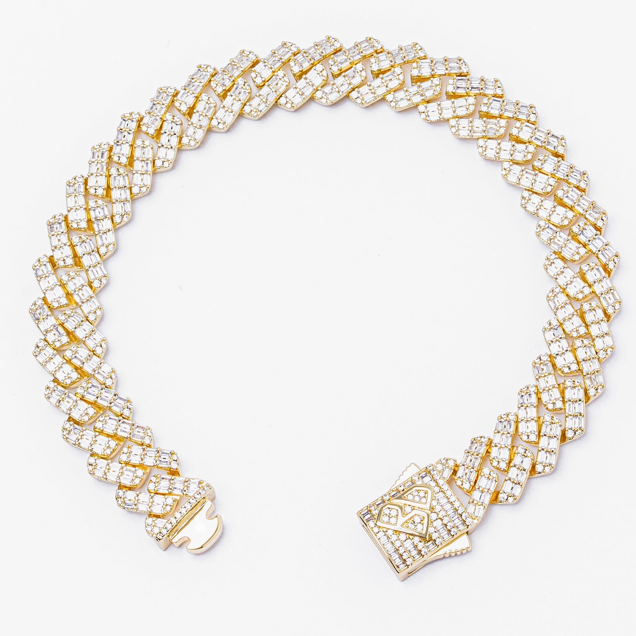 Big Daddy 12MM Gold Baguette Diamond Cuban Bracelet - Bracelet