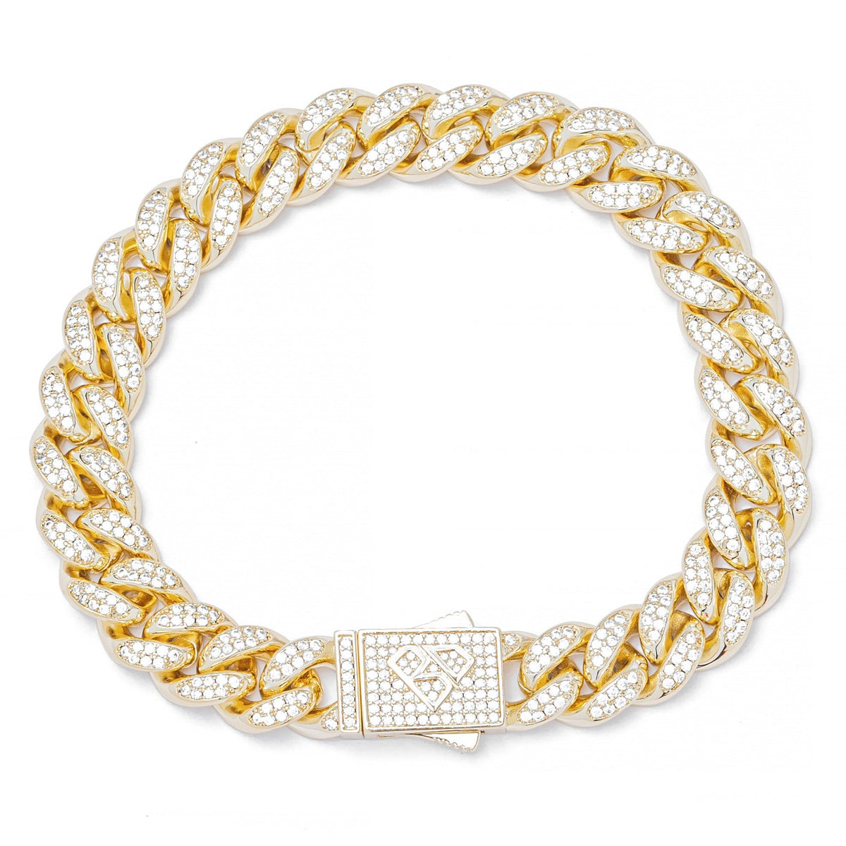 Big Daddy 12MM gold Cuban link bracelet with CZ iced out links and pave clasp