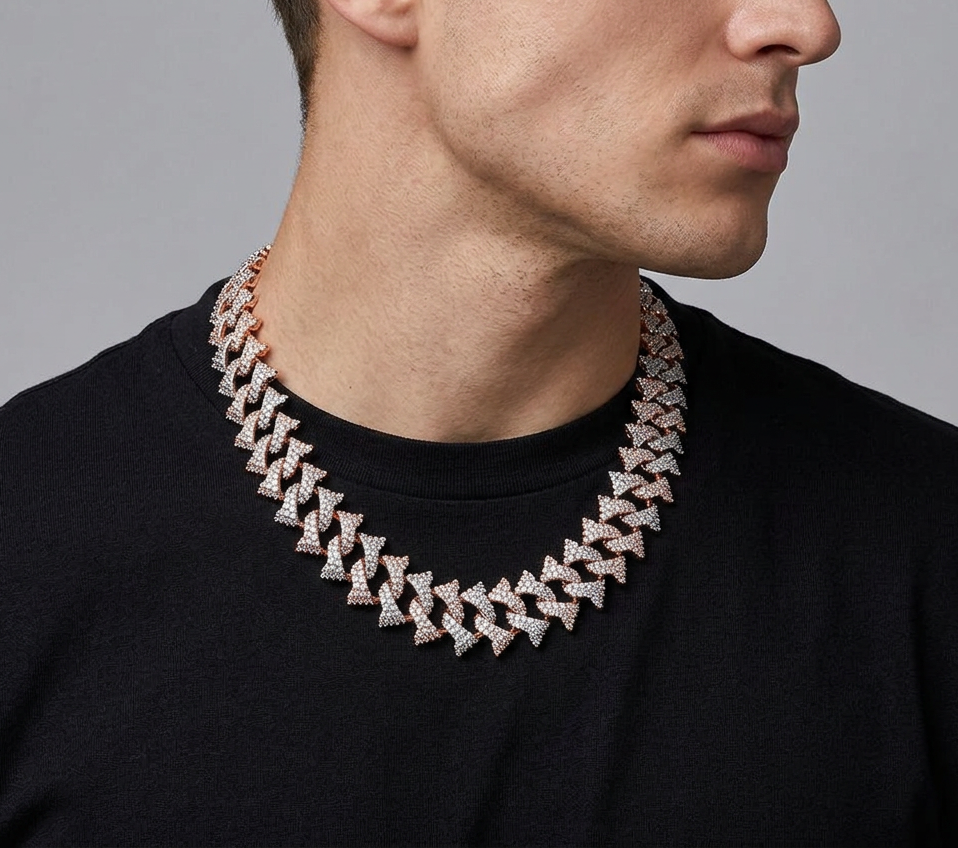 Big Daddy 18MM Solid Two-Tone Spiked Iced Out Diamond Chain