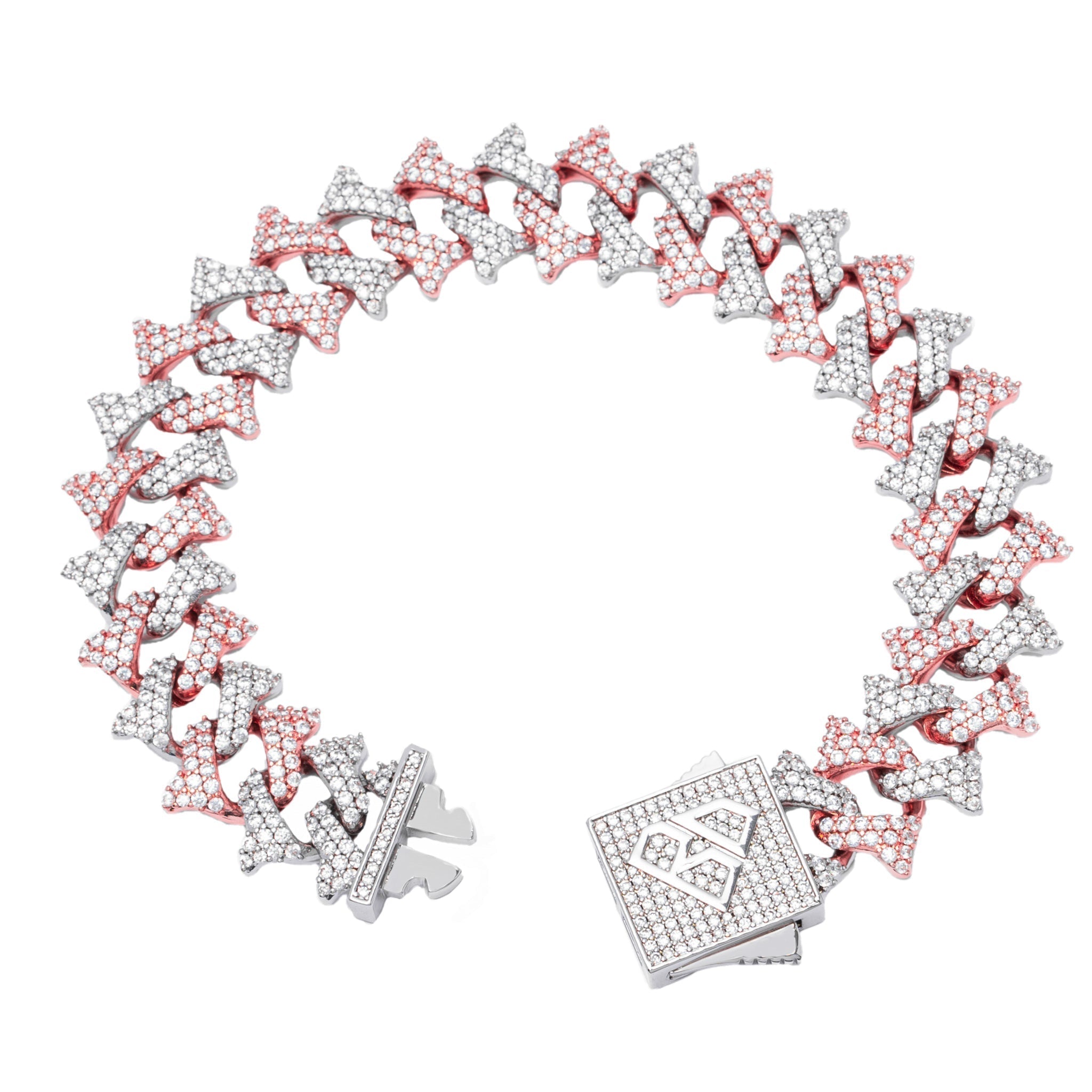 Big Daddy 18MM Solid Two-Tone Spiked Iced Out Diamond Bracelet