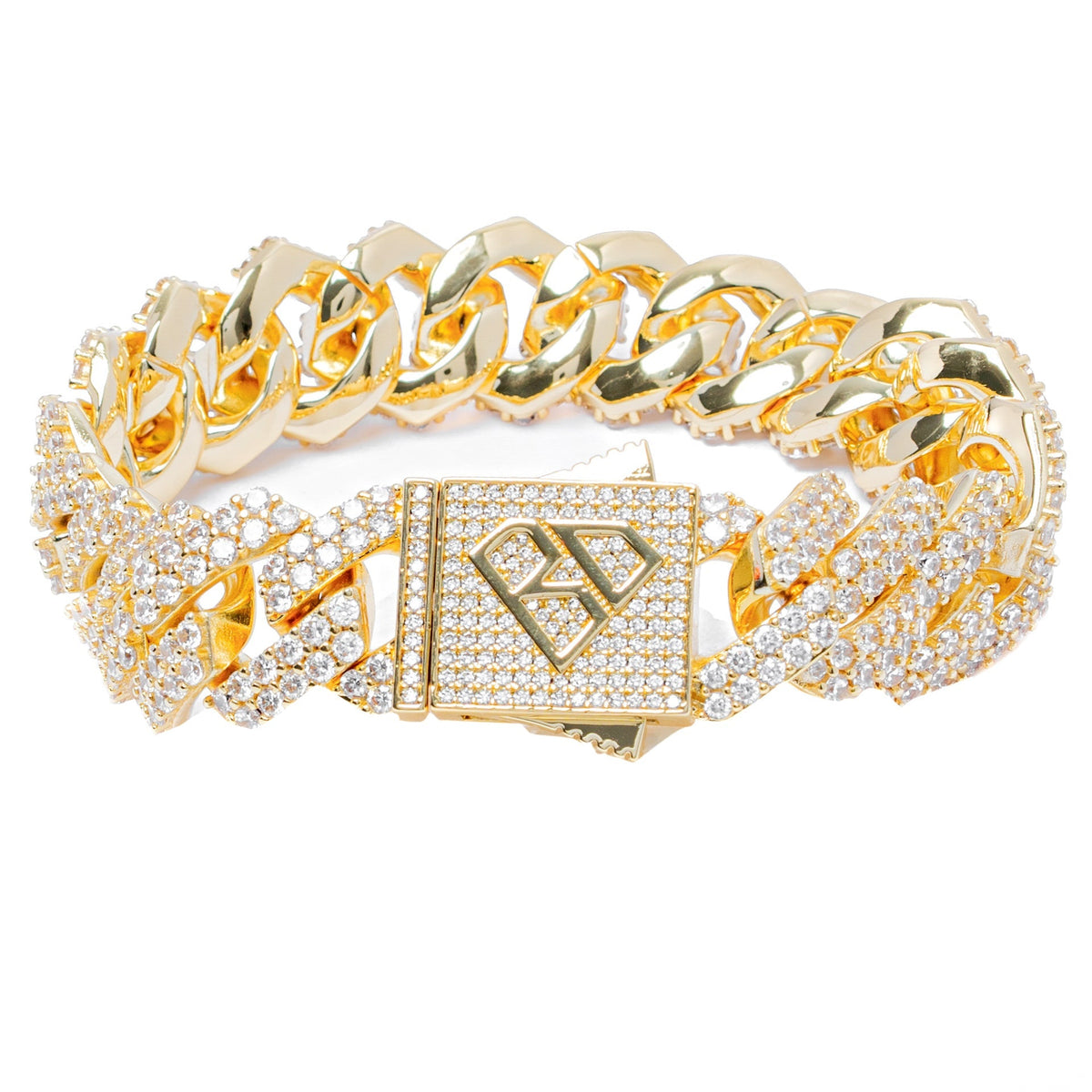 Big Daddy 19MM straight edge Cuban CZ gold iced out bracelet with clasp detail