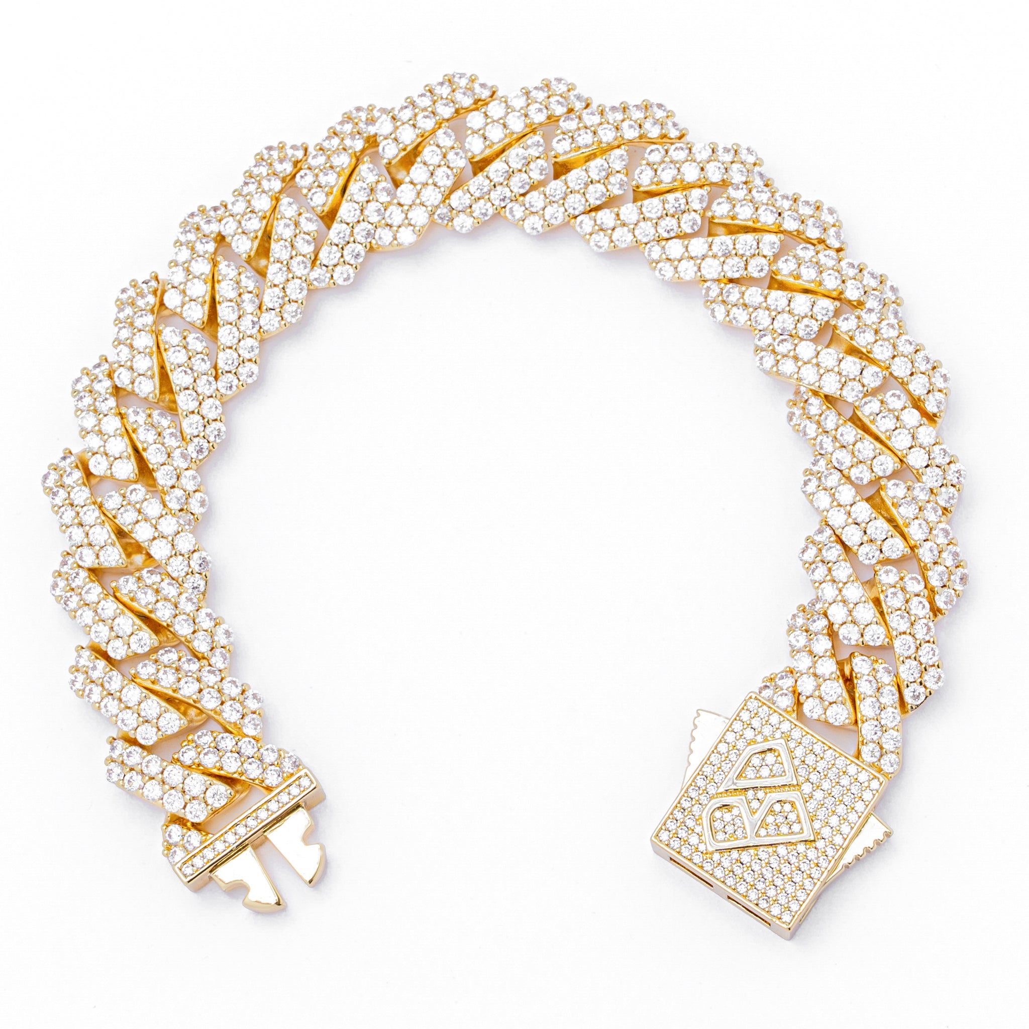 Big Daddy 19MM Straight Edge Cuban Diamond Gold Iced Out Bracelet