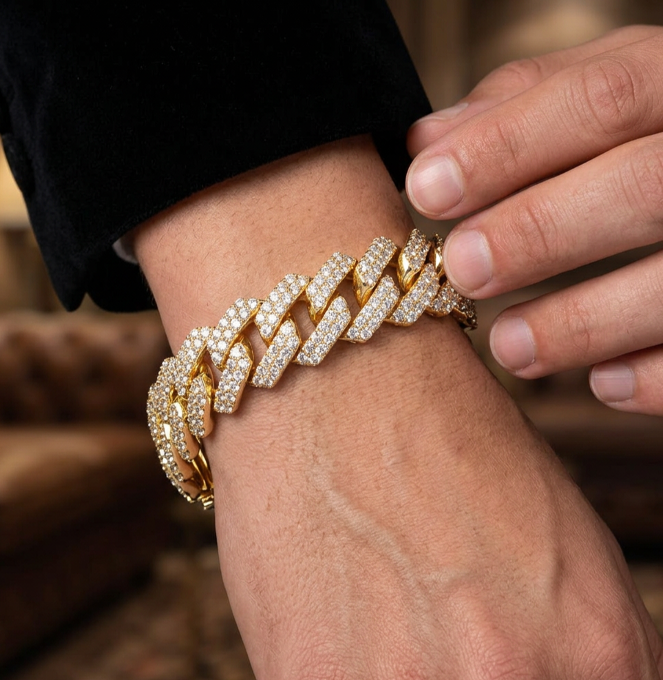 Big Daddy 19MM Straight Edge Cuban Diamond Gold Iced Out Bracelet