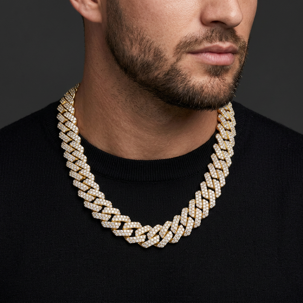 Big Daddy 19MM Straight Edge Cuban Diamond Gold Iced Out Chain