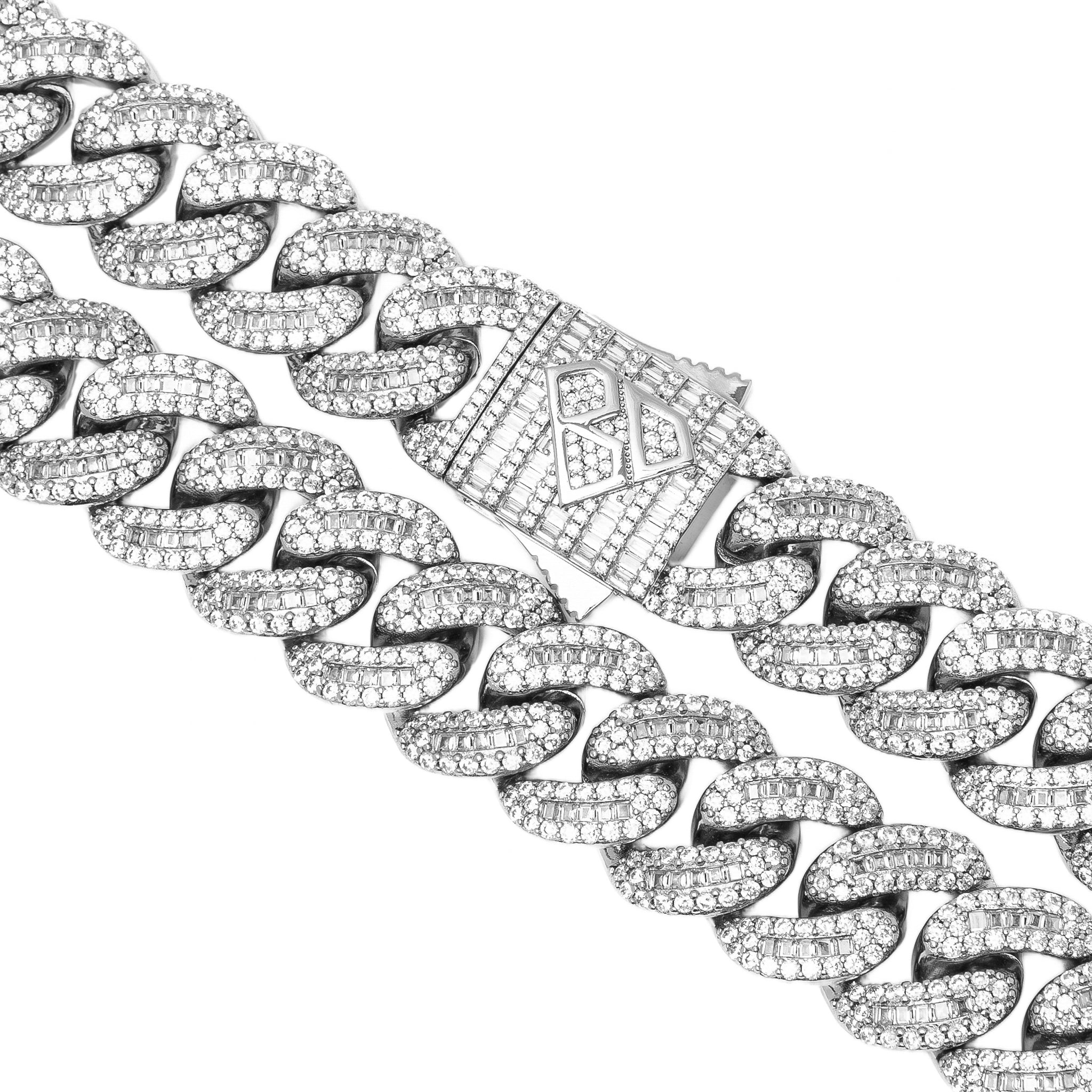 Big Daddy 20MM Baguette Iced Out Cuban Link Silver Chain - Chain