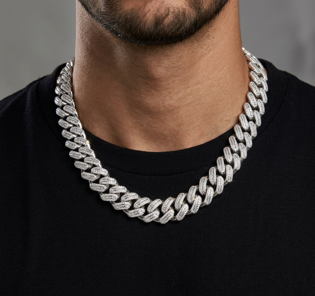 Big Daddy 20MM Baguette Iced Out Cuban Link Silver Chain