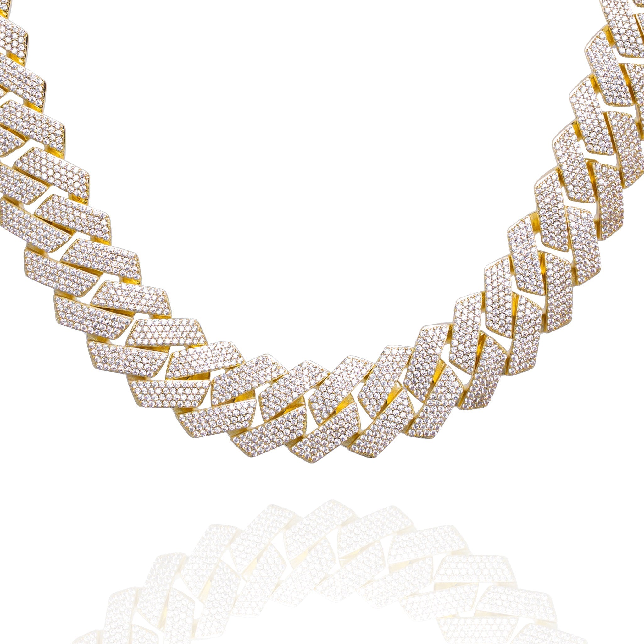 20MM iced out Cuban link gold chain with cubic zirconia stones