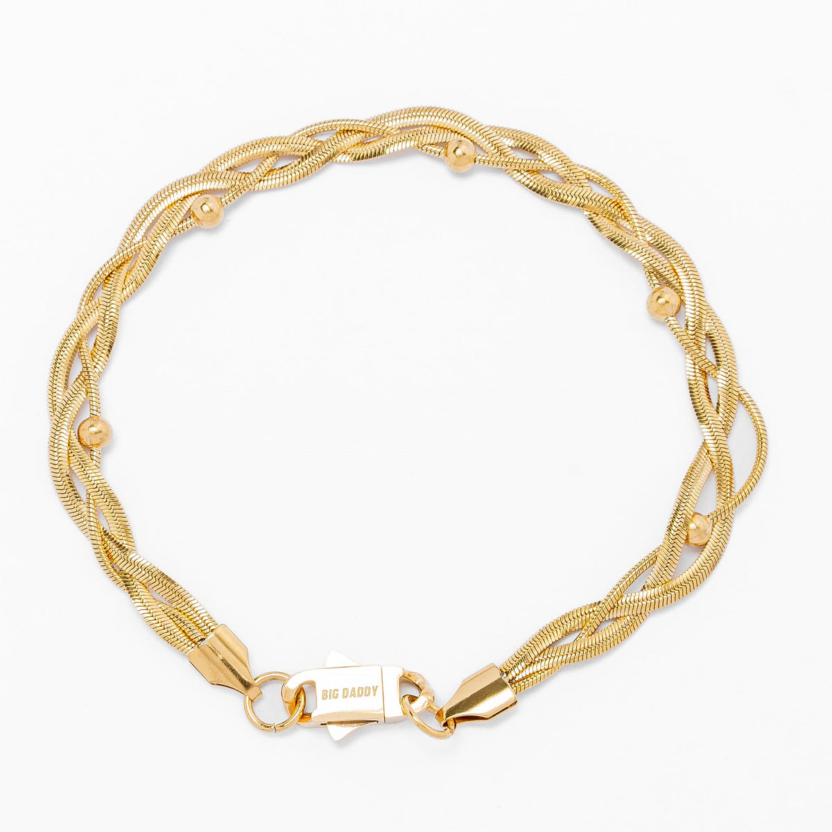 Big Daddy 3MM gold flat herringbone bracelet with closure and branding