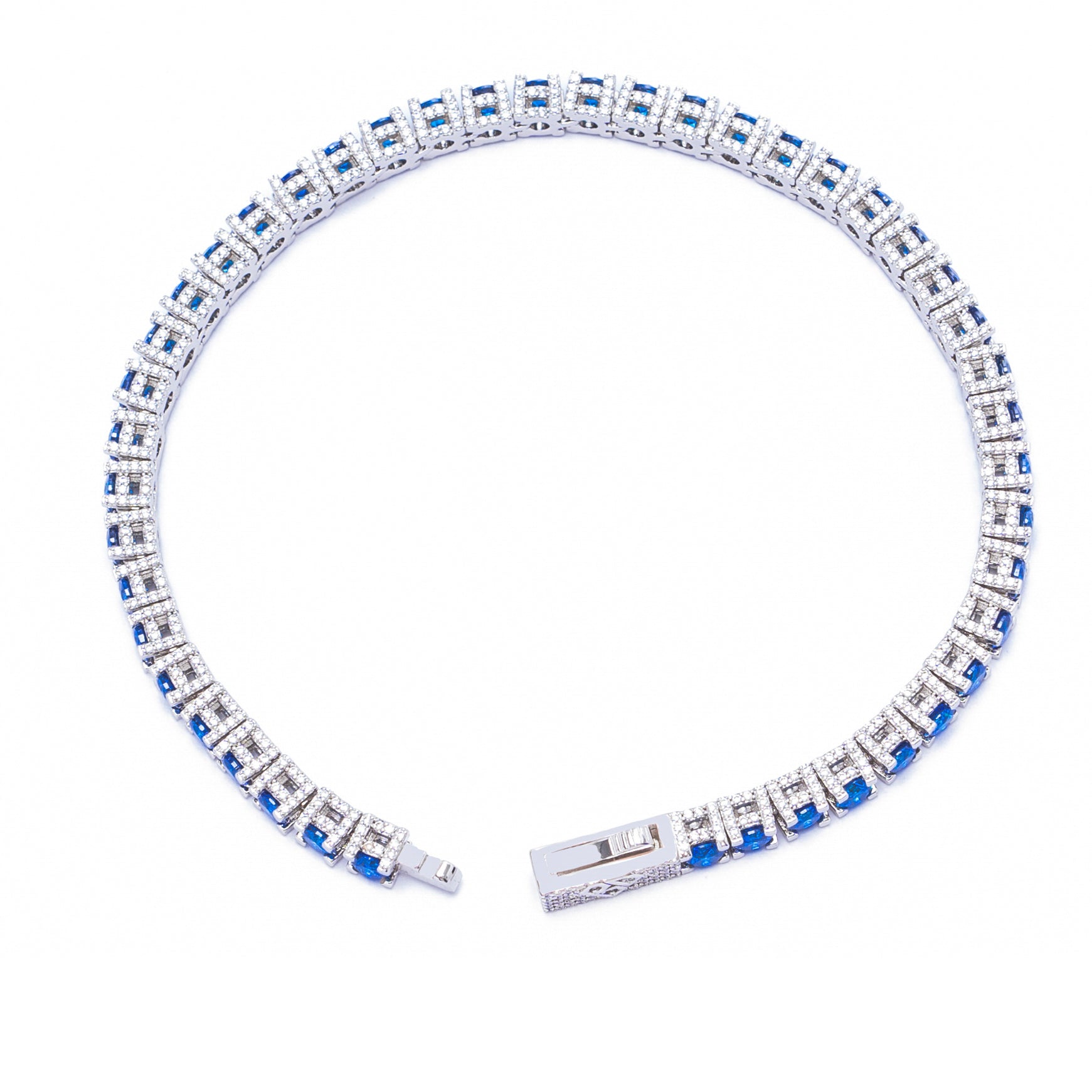 Overhead view of complete Big Daddy tennis bracelet laid flat in circular display