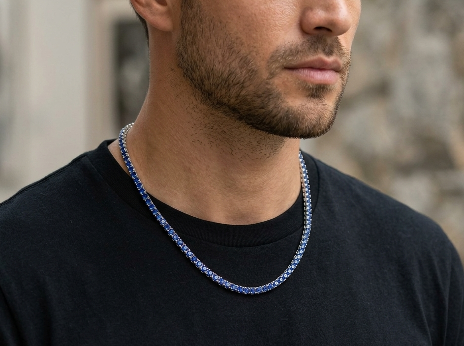 Big Daddy 4MM Silver Blue Tennis Iced Out Chain