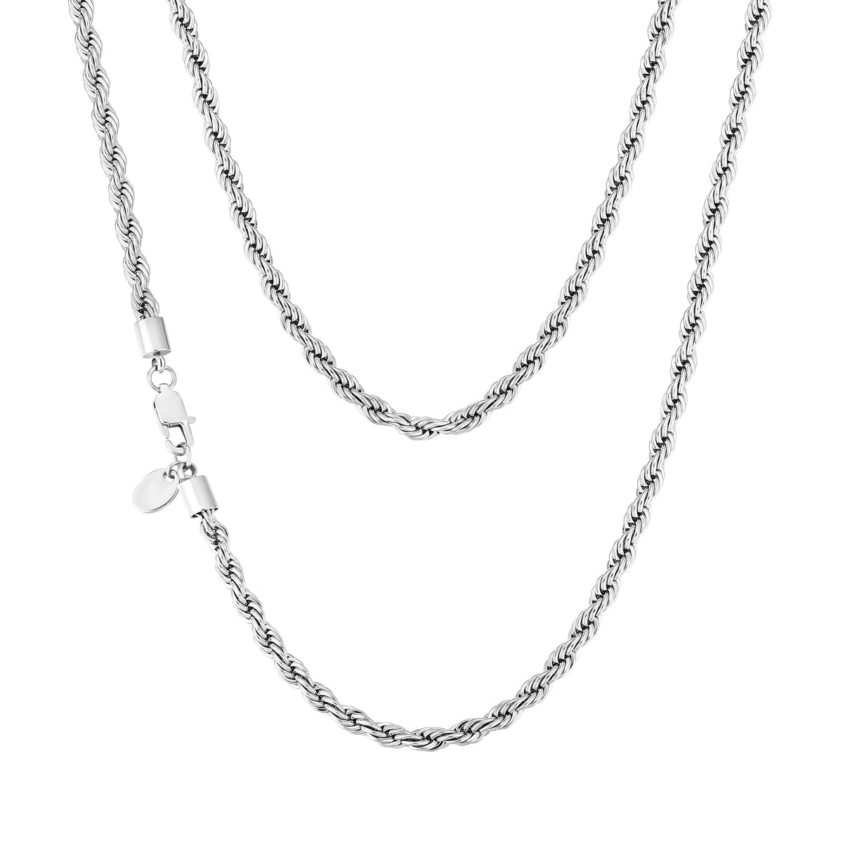 Silver 4mm rope chain with lobster clasp and small charm pendant