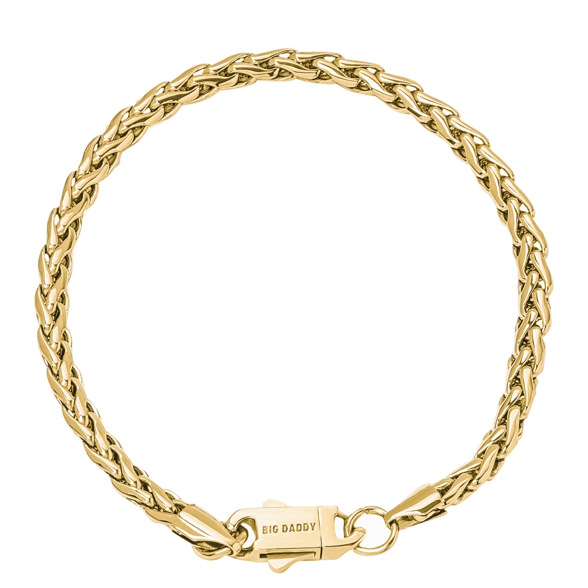 Big Daddy 5MM gold spiga rope bracelet with toggle clasp closure displayed flat