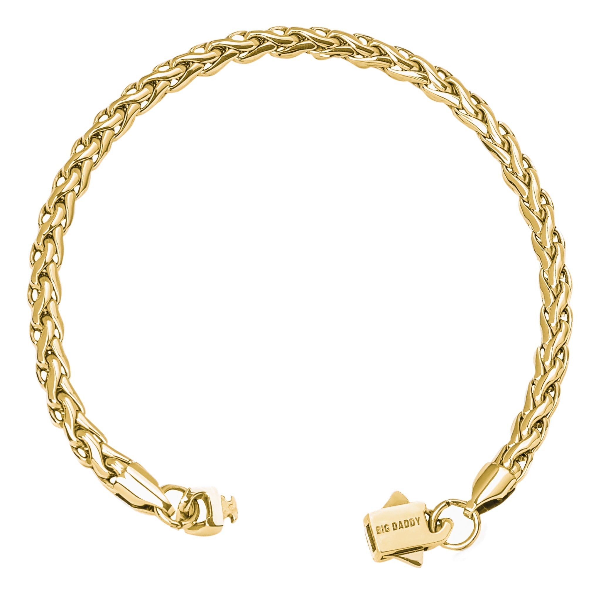 Big Daddy 5MM gold spiga rope bracelet showing open clasp and link detail