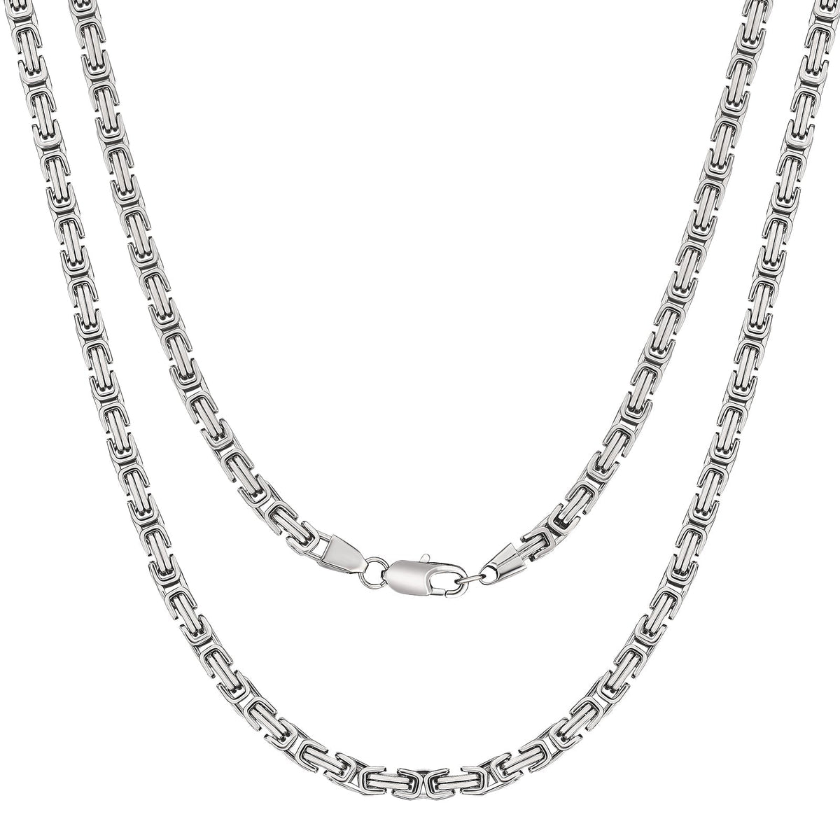Big Daddy 5mm stainless steel Byzantine silver chain necklace two strands