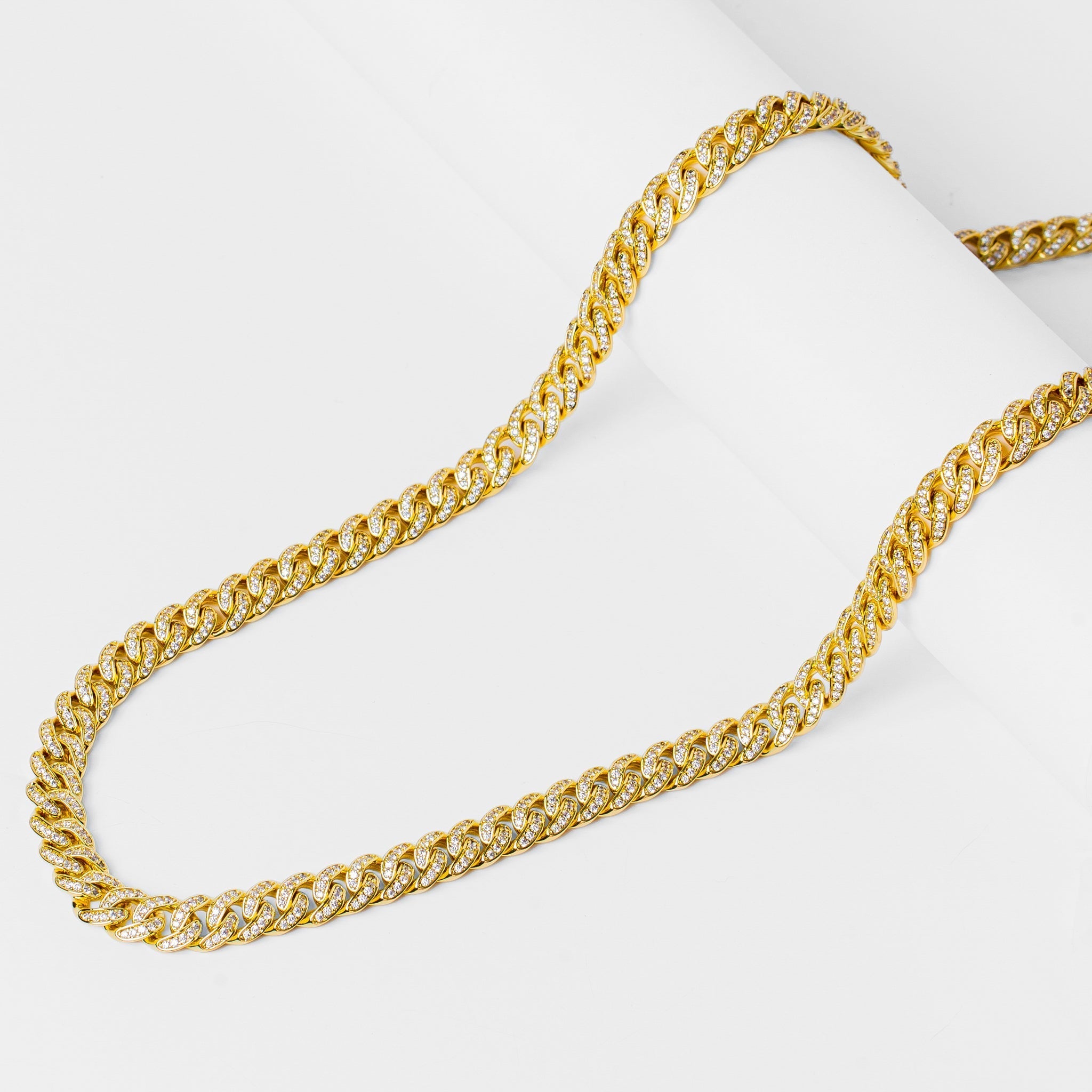 Gold 8MM icing curb chain displayed on white background
