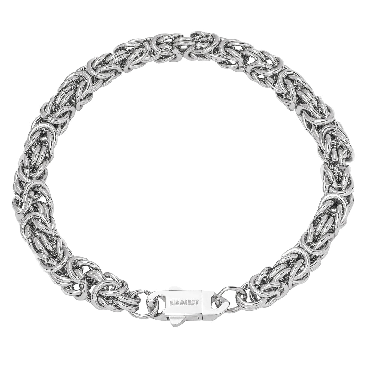 8MM Byzantine link silver steel bracelet with intricate woven chain design