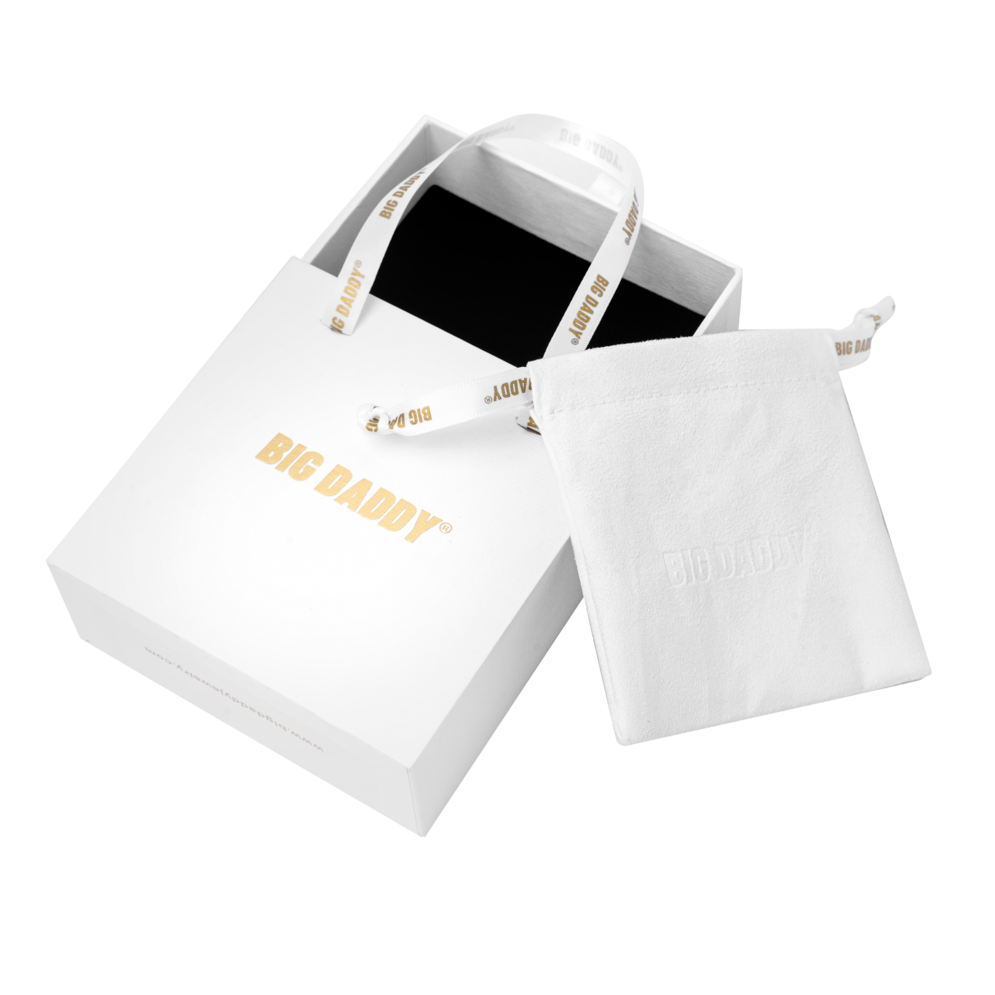 Big Daddy gold chain with white branded box and tissue wrapping