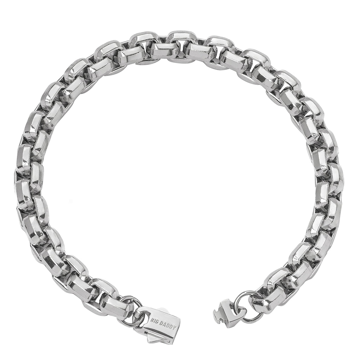 8MM silver steel Franco box chain bracelet displayed flat