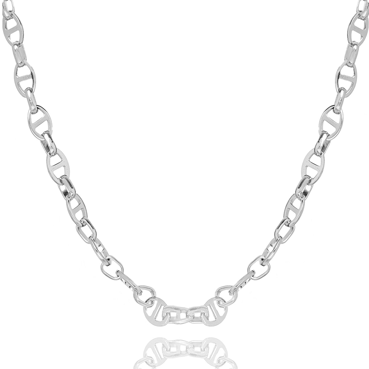 8MM silver steel mariner link chain necklace displayed flat
