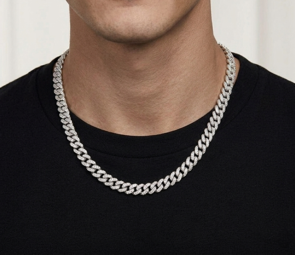 Big Daddy 9MM Diamond Curb Cuban Silver Iced Out Chain