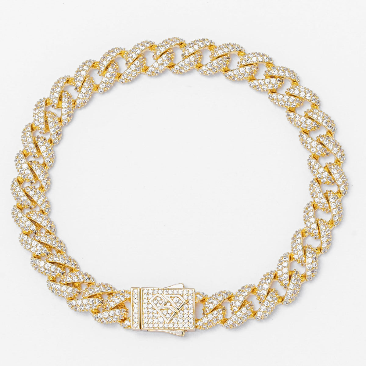 Big Daddy 9MM CZ curb gold bracelet with CZ-studded links and matching clasp