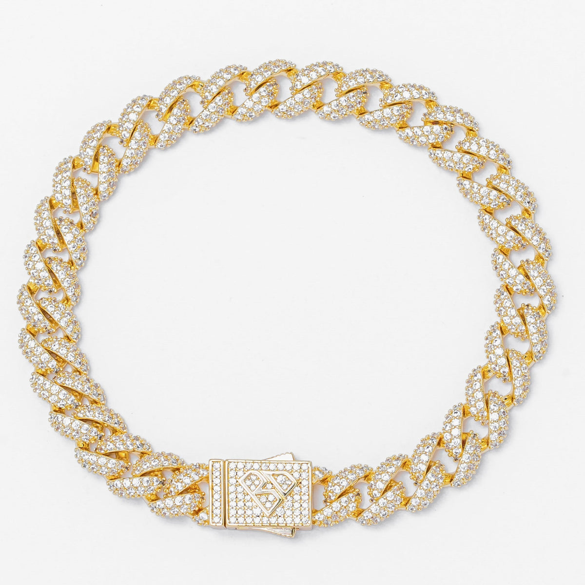 Big Daddy 9MM diamond curb gold bracelet with diamond-studded links and matching clasp