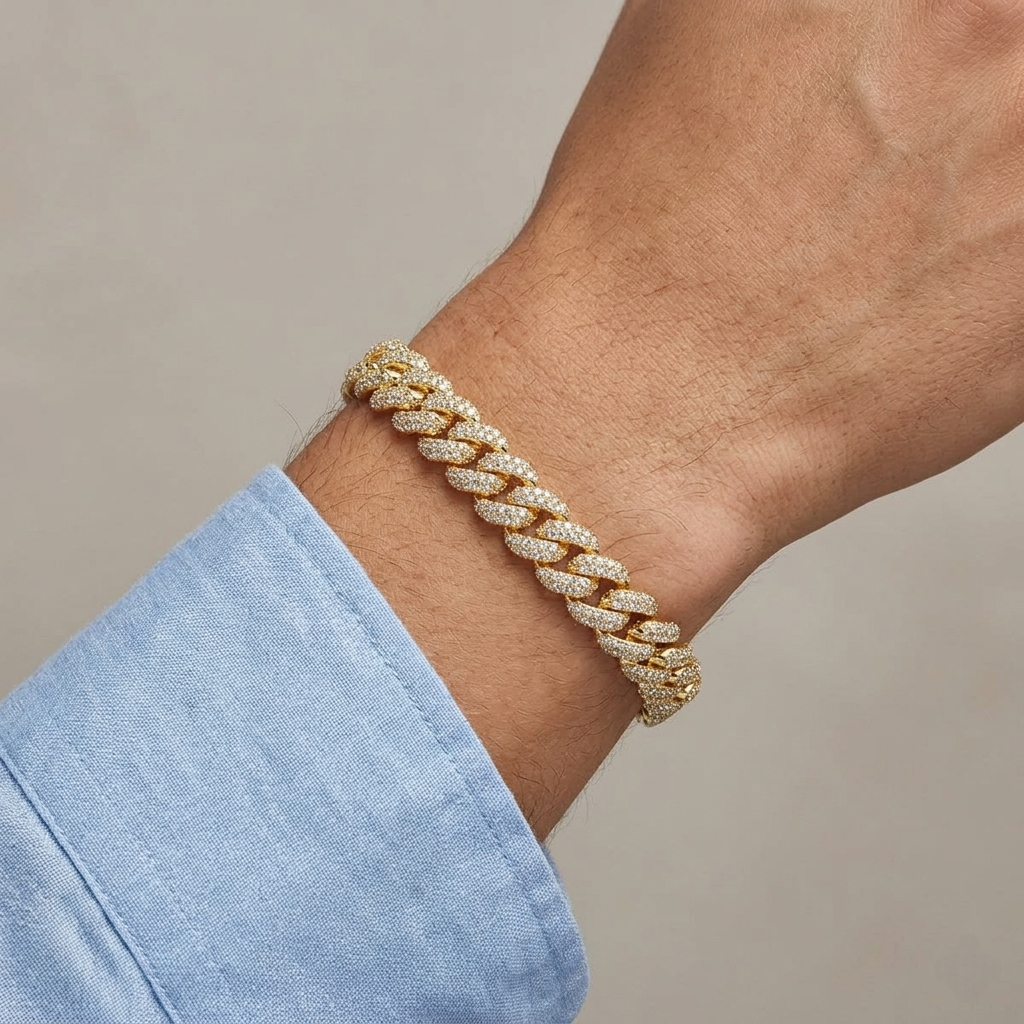Big Daddy 9MM Diamond Curb Gold Iced Out Bracelet