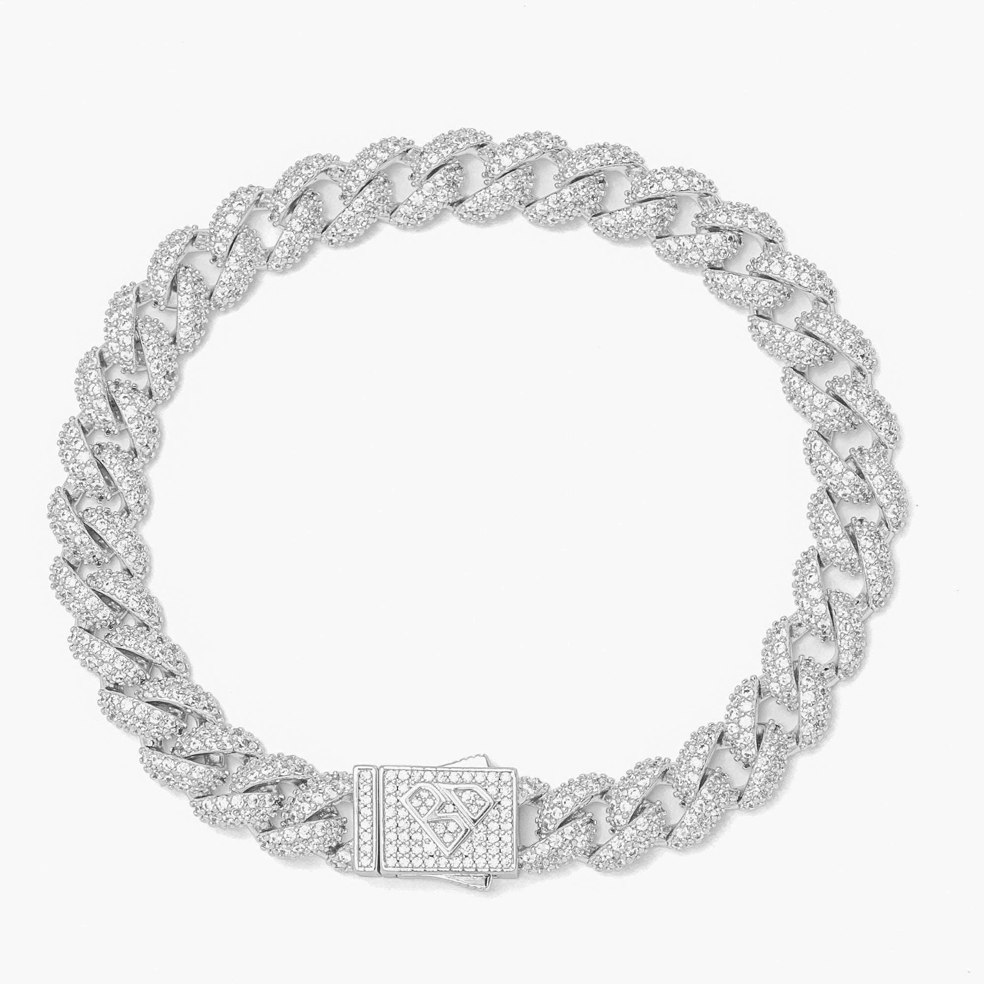 Big Daddy 9MM Diamond Curb Silver Iced Out Bracelet