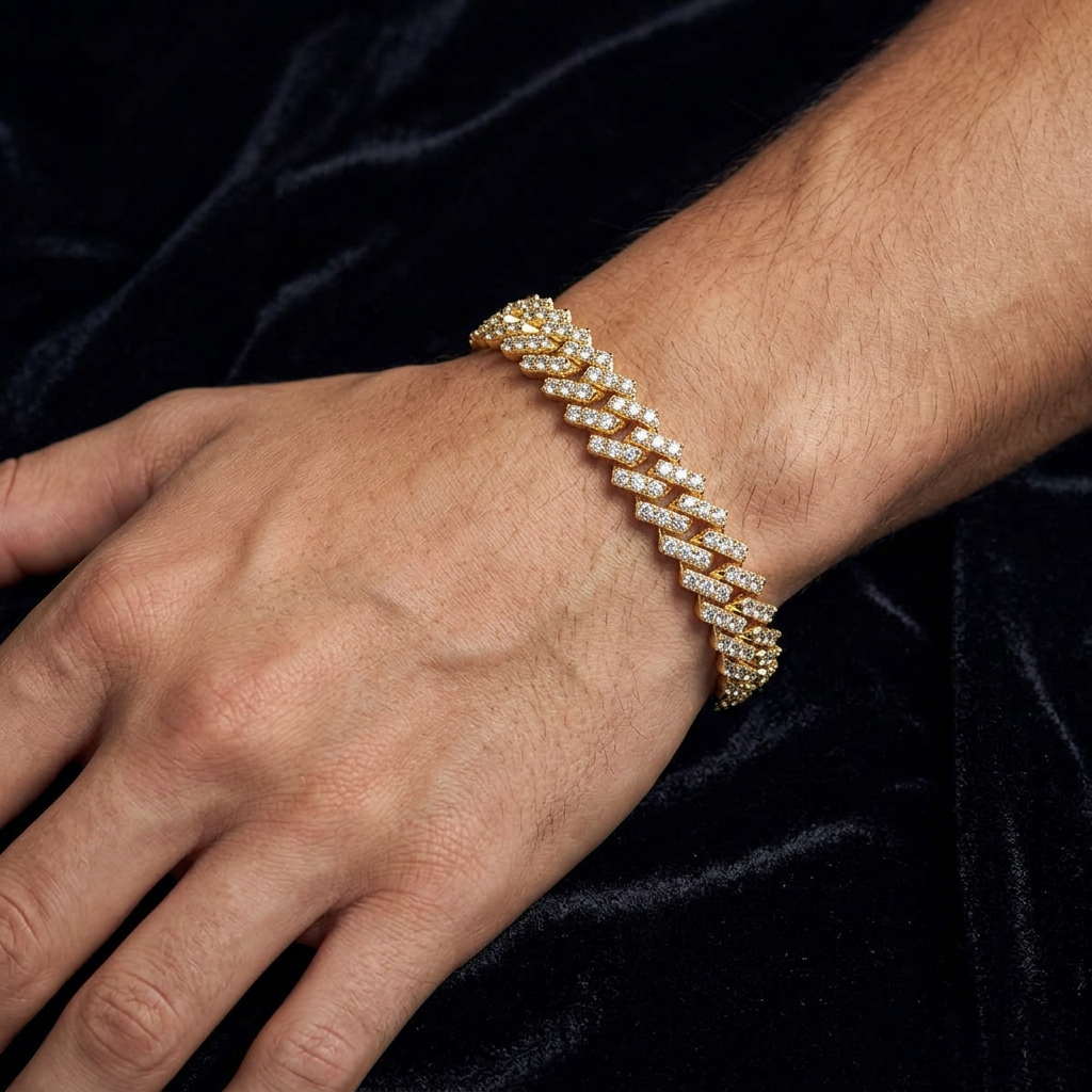 Big Daddy 9MM CZ Prong Gold Cuban Link Bracelet
