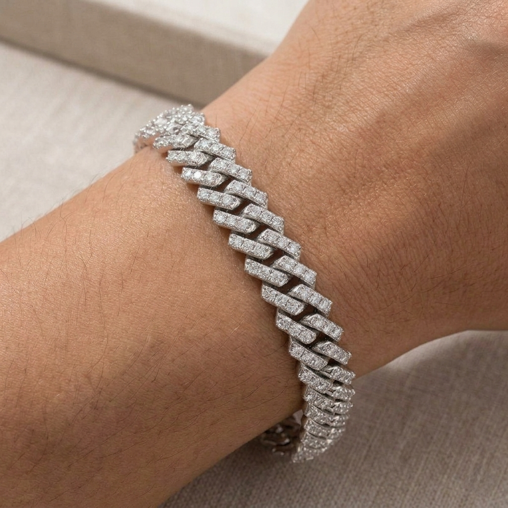 Big Daddy 9MM Diamond Prong Silver Cuban Link Iced Out Bracelet