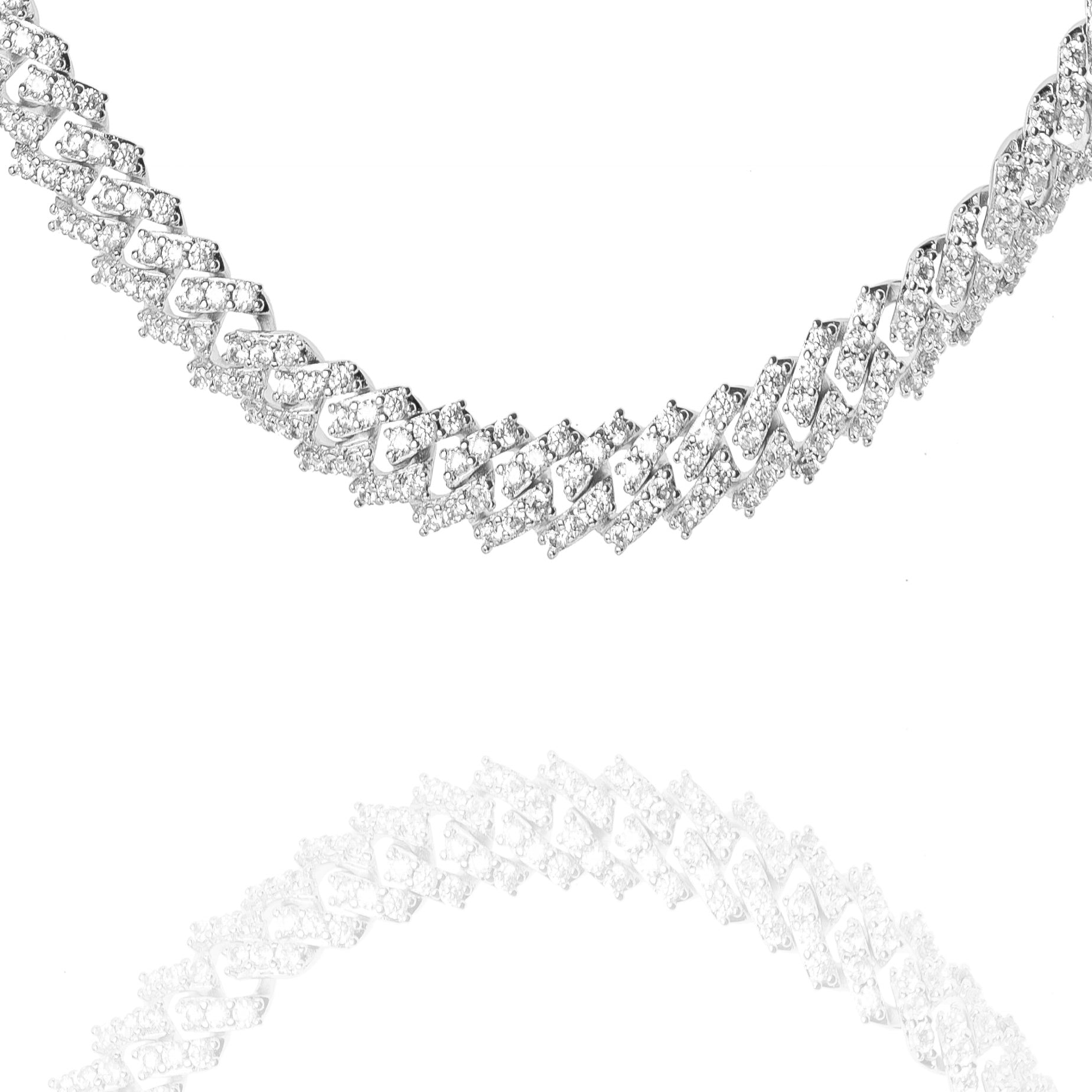 9MM diamond prong silver Cuban link chain with iced out diamonds
