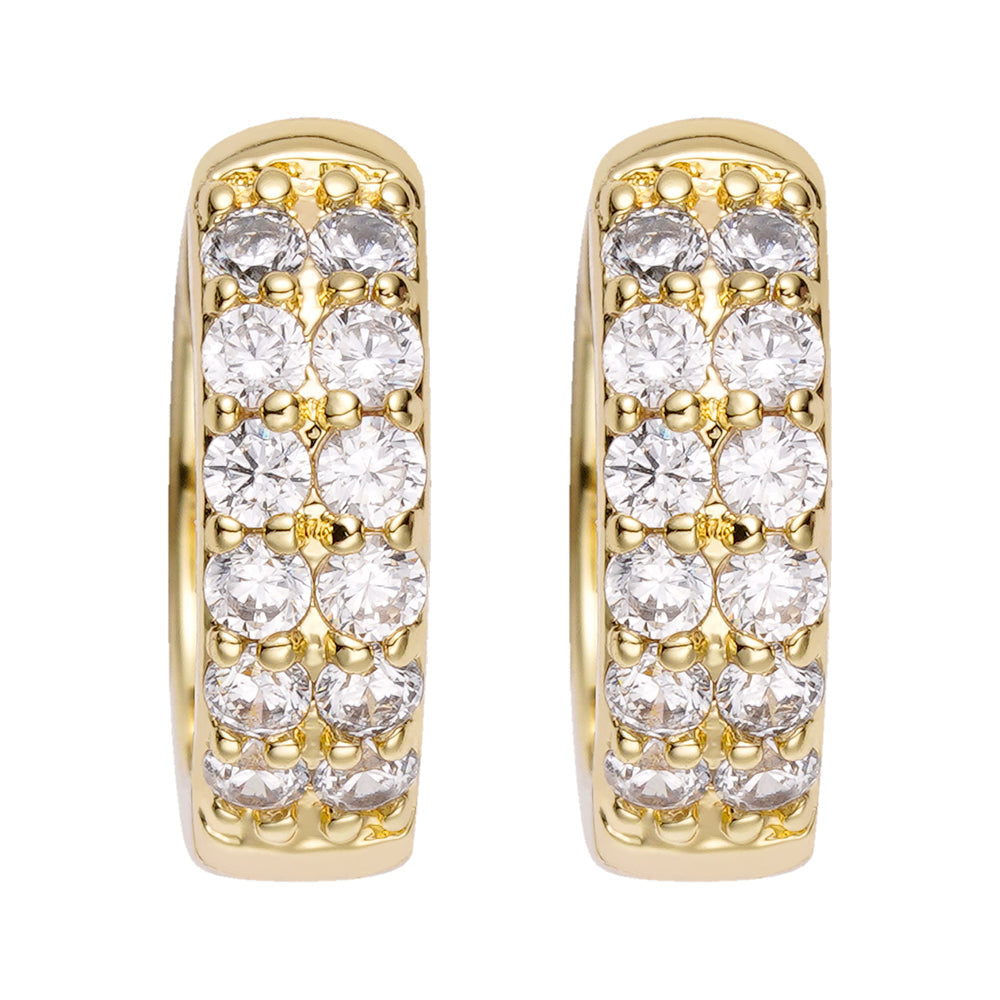 Pair of gold diamond loop huggie earrings with multiple iced-out stones