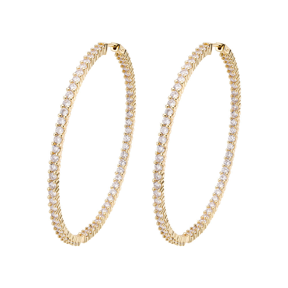 Big Daddy large hoop iced out CZ earrings in gold tone