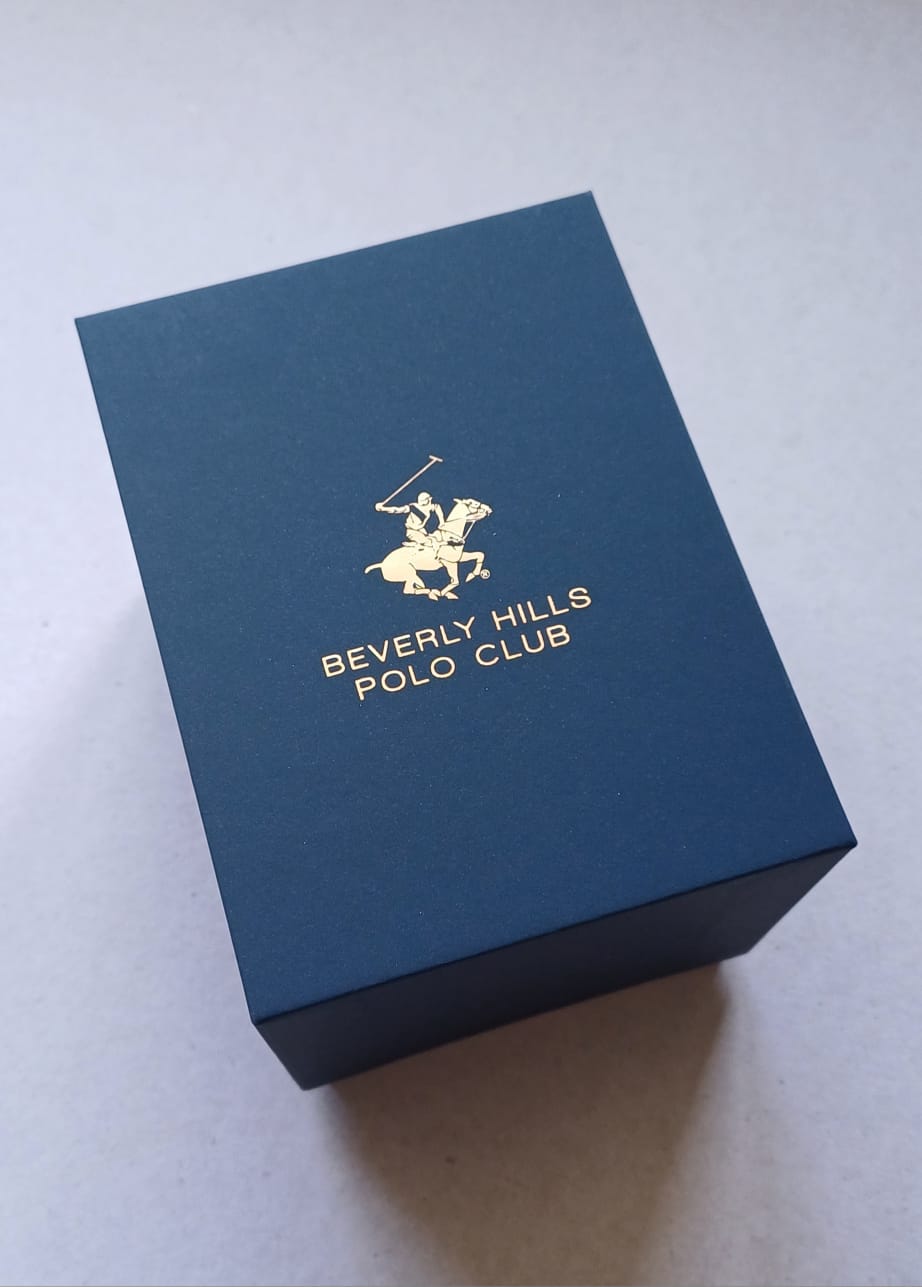 Beverly Hills Polo Club branded watch box in dark blue with gold logo