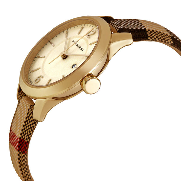 Burberry Honey Check Stamped Dial Honey Check Fabric-Coated Leather Ladies Watch BU10104 - Big Daddy Jewelry #2