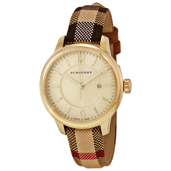 Burberry Honey Check Stamped Dial Honey Check Fabric-Coated Leather Ladies Watch BU10104 - Big Daddy Jewelry