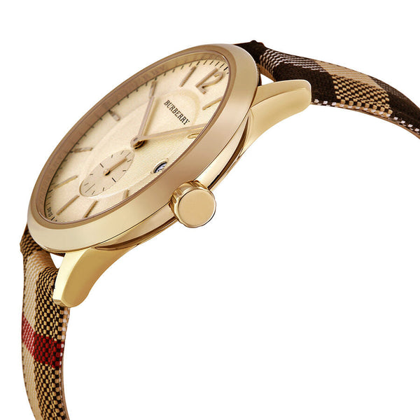 Burberry Honey Dial Honey Check Fabric-Coated Leather Unisex Watch BU10001 - Big Daddy Jewelry #2