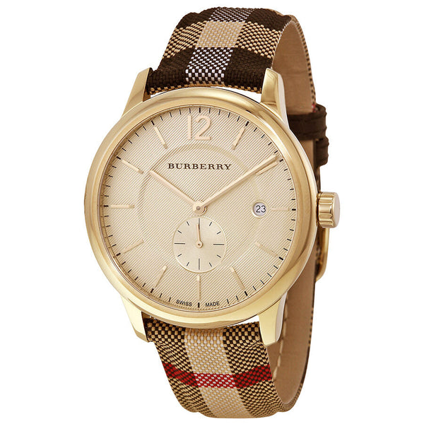 Burberry Honey Dial Honey Check Fabric-Coated Leather Unisex Watch BU10001 - Big Daddy Jewelry
