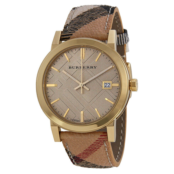 Burberry The City Champagne Dial Haymarket Check Strap Unisex Watch BU9026 - Big Daddy Jewelry