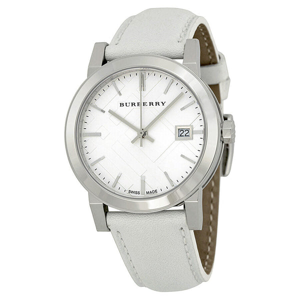 Burberry White Impressed Check Dial White Leather Strap Ladies Watch BU9128 - Big Daddy Jewelry