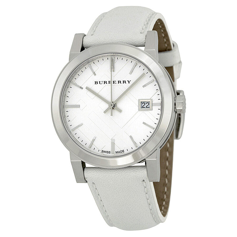 Burberry White Impressed Check Dial White Leather Strap Ladies Watch BU9128 - Big Daddy Jewelry