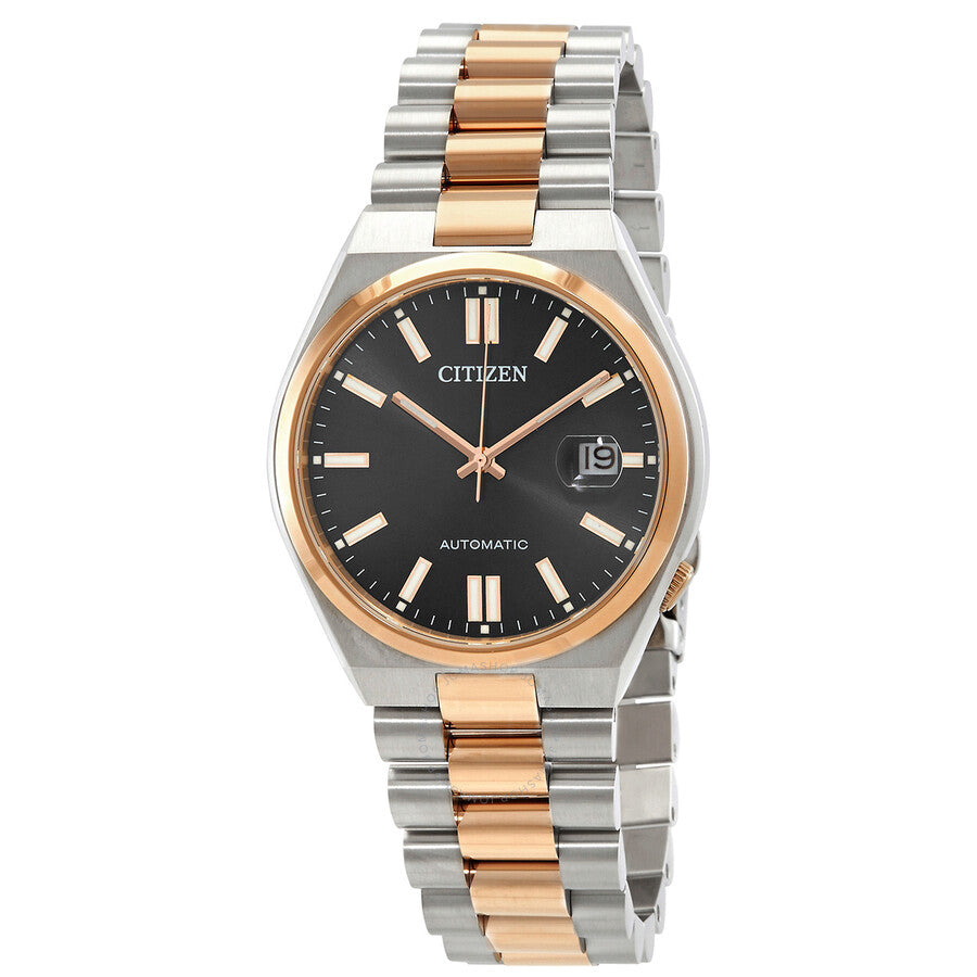 Citizen Tsuyosa automatic black dial two-tone stainless steel men's watch with rose gold bezel