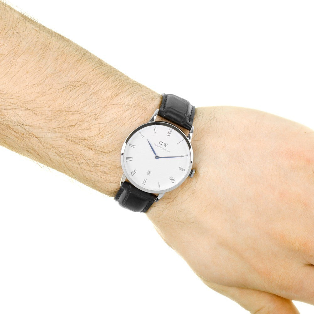 Daniel Wellington Dapper Reading 38mm White Dial Black Genuine Leather Silver Date Watch - DW00100108