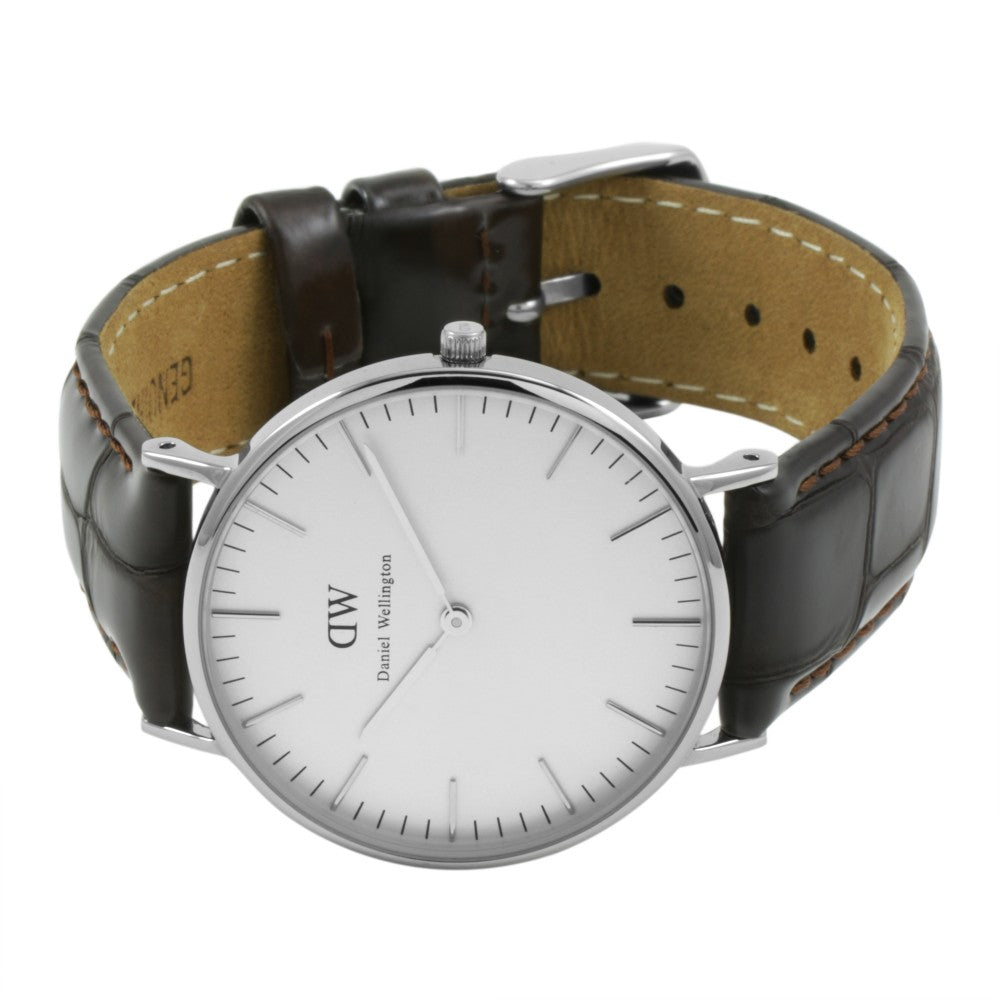 Daniel Wellington York 36mm White Dial Black Genuine Leather Silver Watch - DW00100055