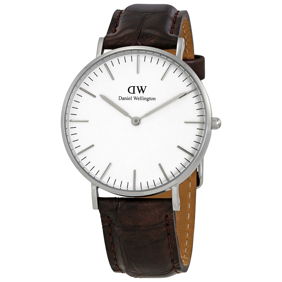 Daniel Wellington York 36mm White Dial Black Genuine Leather Silver Watch - DW00100055