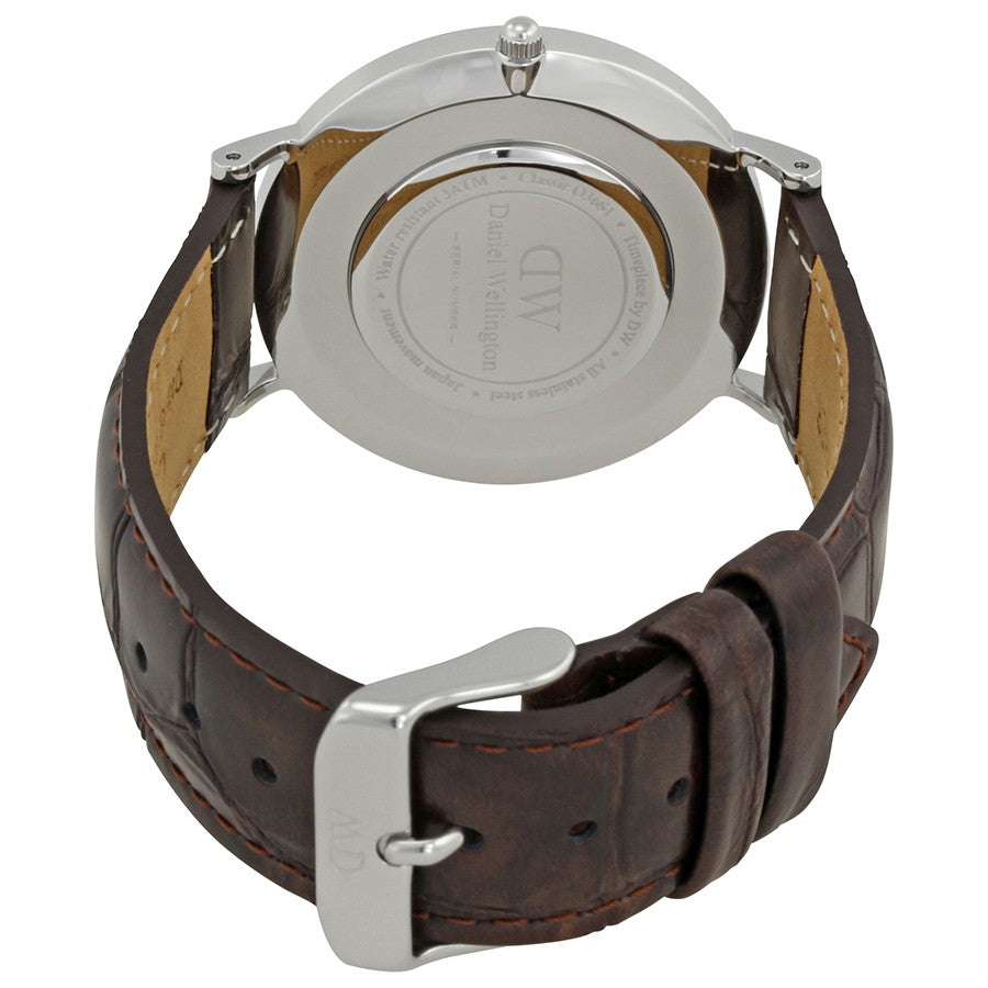 Daniel Wellington York 36mm White Dial Black Genuine Leather Silver Watch - DW00100055