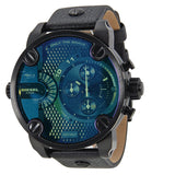 Diesel Bad Ass Chronograph Blue Dial Black Leather Men's Watch #DZ7257 - Big Daddy Jewelry