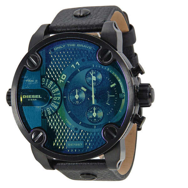Diesel Bad Ass Chronograph Blue Dial Black Leather Men's Watch #DZ7257 - Big Daddy Jewelry
