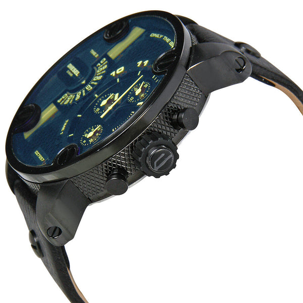 Diesel Bad Ass Chronograph Blue Dial Black Leather Men's Watch #DZ7257 - Big Daddy Jewelry #2